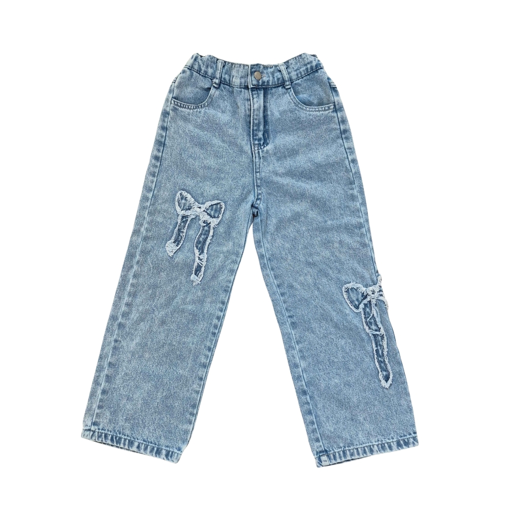 Kids Size 6 Chic Blue Jeans with Bow Details